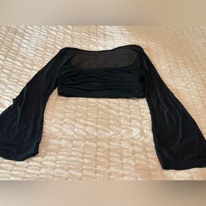 Sheer black Flair sleeves and shoulder middle of back down&front-lined gathered